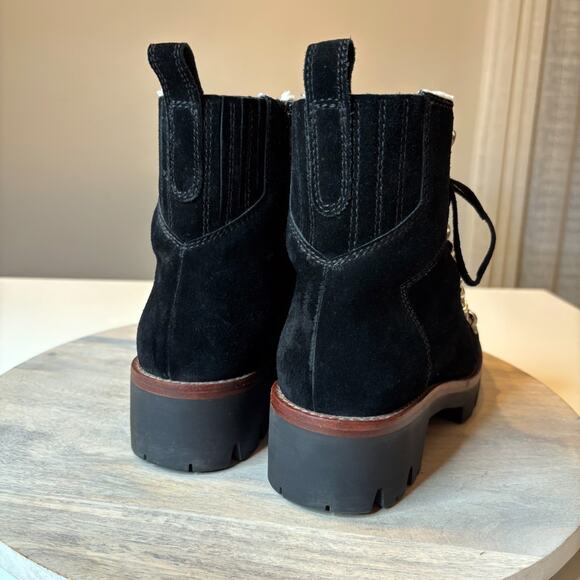 Jeffrey Campbell Black Suede Shearling Lace-Up Lug Sole Boots Women’s Size 7 - Picture 7 of 10